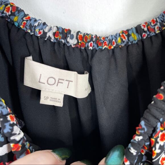 LOFT Black Floral Print Striped Off the Shoulder Dress Sz. Small Petite SP - Picture 7 of 8